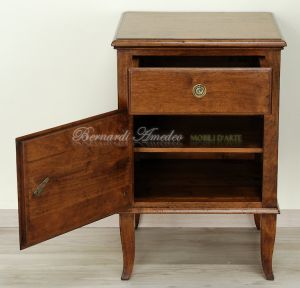 Copy of antique Asolo Venetian style bedside table in solid walnut with drawer and door